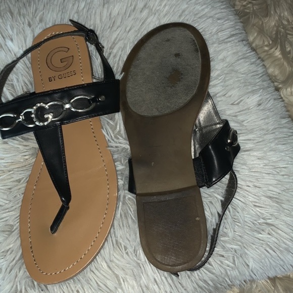 Guess Thong Sandal Black with Silver Links and Guess Logo with Rhinestones 9 - Picture 9 of 14